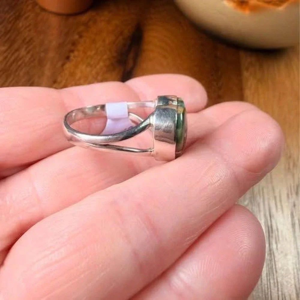 Ocean Jasper Heart Ring - Size 9 - .925 sterling silver.